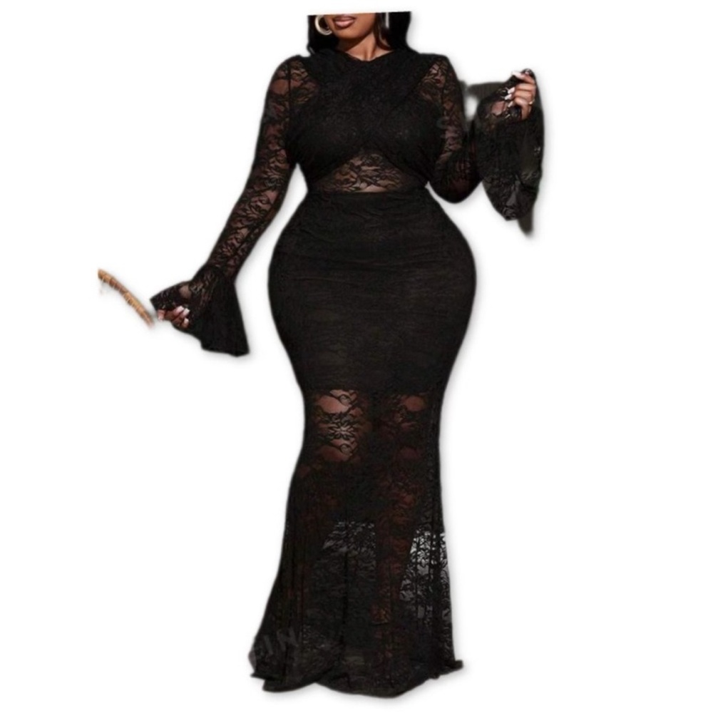 Black Lace Mermaid Fish Tail Formal Dress